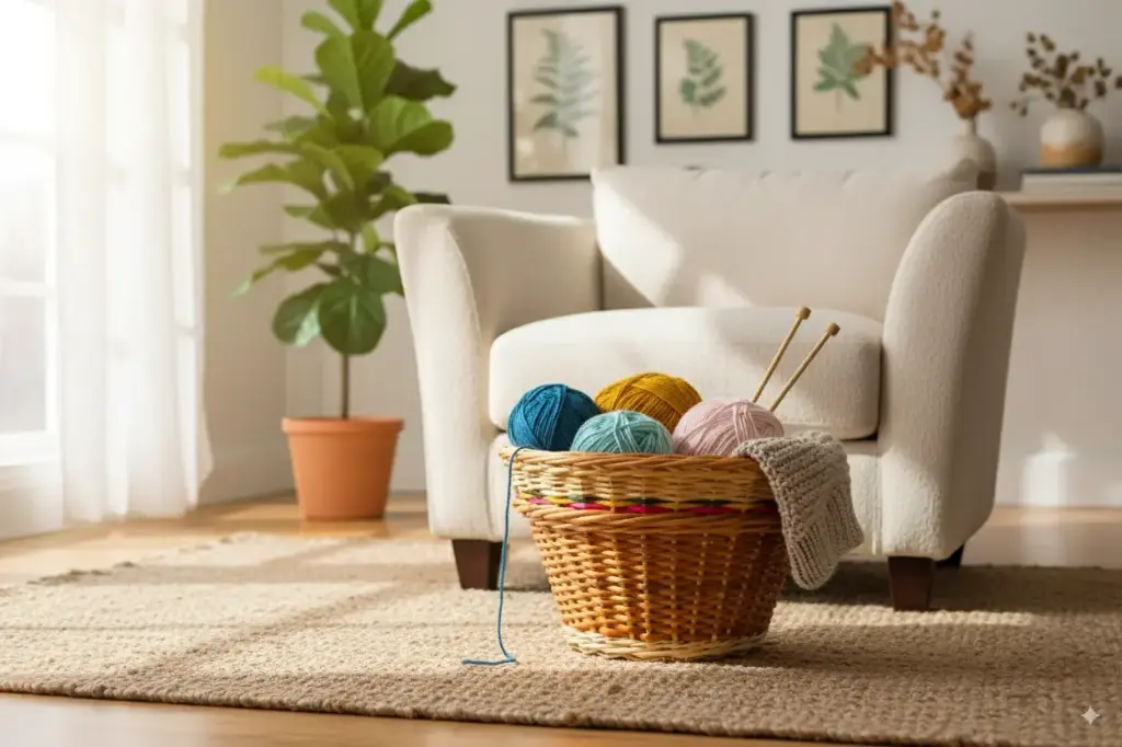 Handwoven Tapered Willow Wicker Basket – Multicolor Accent Trim