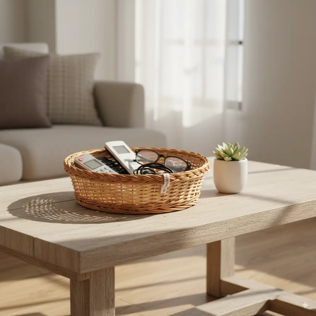 Handwoven Round Shallow Willow Wicker Basket – Natural Serving & Decorative Tray