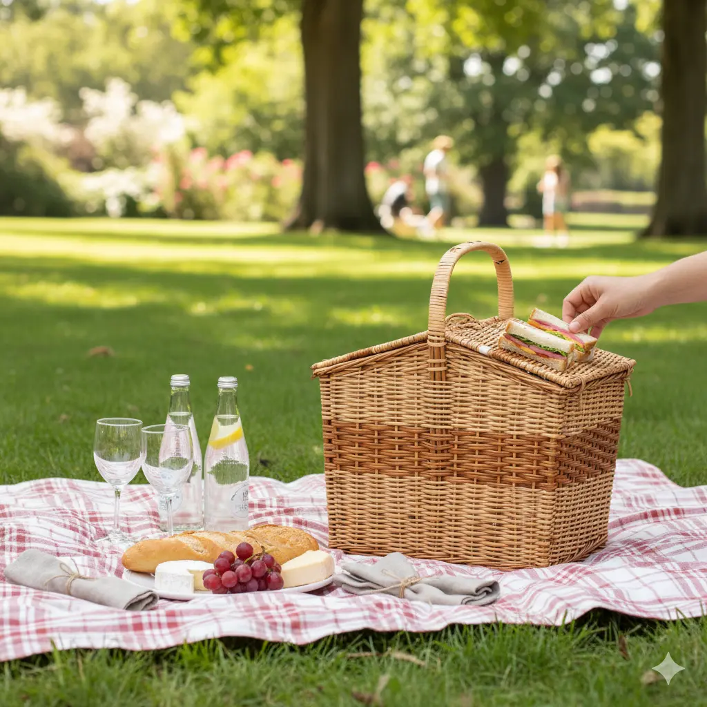 Two-Tone Willow Wicker Picnic Basket with Handle – Handcrafted Elegance Meets Practical Design