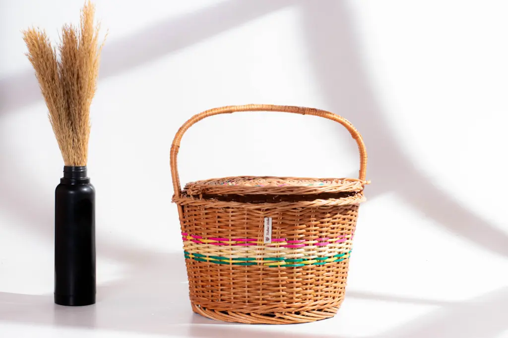 Handwoven Pedestal Willow Wicker Basket with Multicolor Trim – Elegant Craftsmanship for Everyday Use