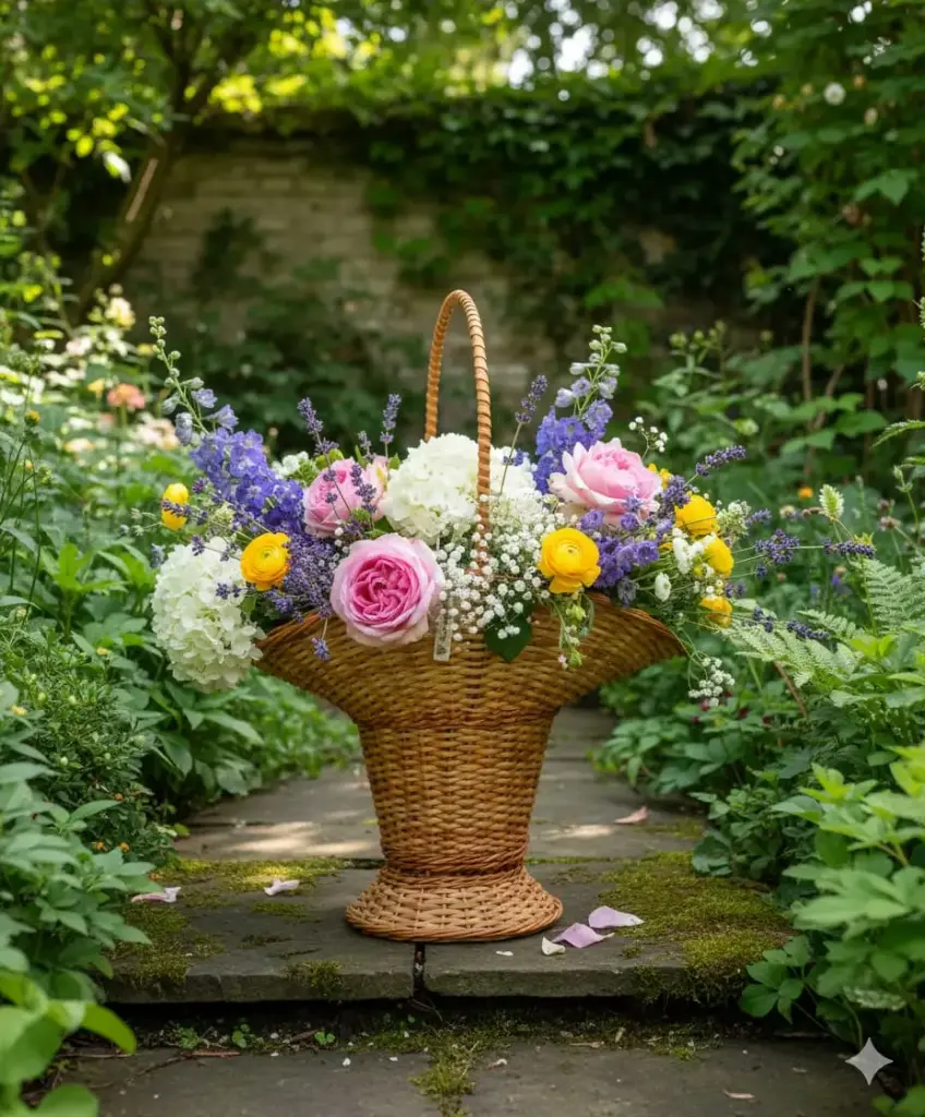 Elegant Handwoven Pedestal Willow Wicker Basket with Handle – Decorative Floral & Gift Display