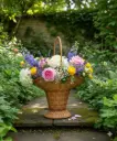 Elegant Handwoven Pedestal Willow Wicker Basket with Handle – Decorative Floral & Gift Display