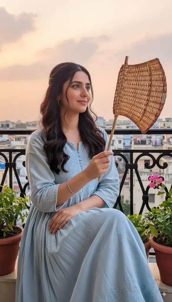 Handwoven Willow Wicker Hand Fan with Wooden Handle – Traditional Artisan Craf