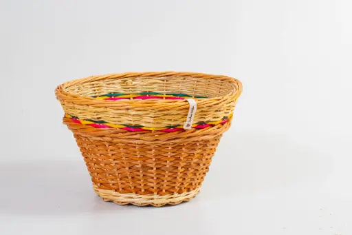 Handwoven Tapered Willow Wicker Basket – Multicolor Accent Trim