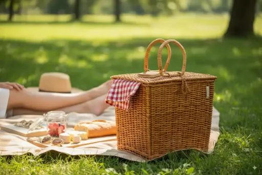 Handwoven Willow Wicker Storage Basket with Lid – Elegant & Functional Design
