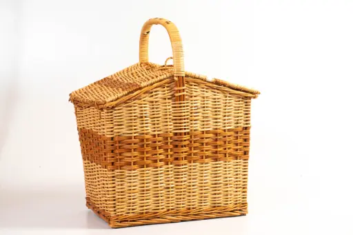 Two-Tone Willow Wicker Picnic Basket with Handle – Handcrafted Elegance Meets Practical Design