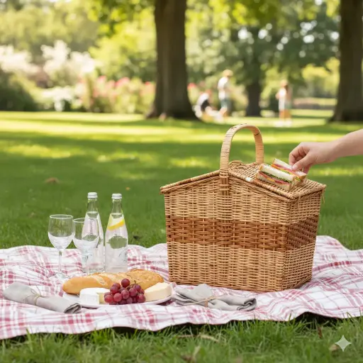 Two-Tone Willow Wicker Picnic Basket with Handle – Handcrafted Elegance Meets Practical Design