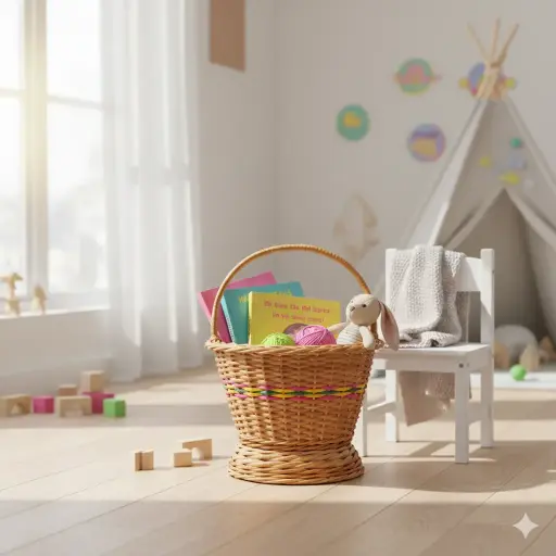 Rustic Handwoven Willow Wicker Pedestal Basket with Vibrant Trim – Functional Elegance for Home or Gifting