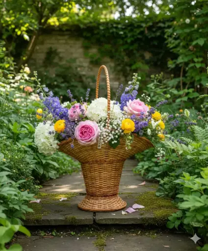 Elegant Handwoven Pedestal Willow Wicker Basket with Handle – Decorative Floral & Gift Display