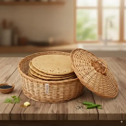 Handcrafted Round Willow Wicker Basket – Natural Finish