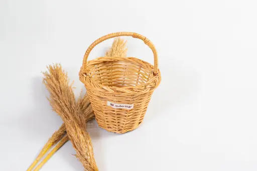 Handwoven Willow Wicker Basket – Small Utility Storage with Handle