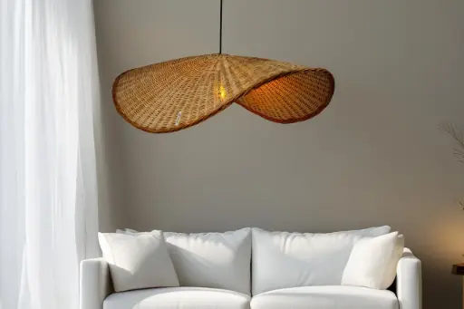 Handcrafted Willow Wicker Lampshade – Unique Half-Moon Design